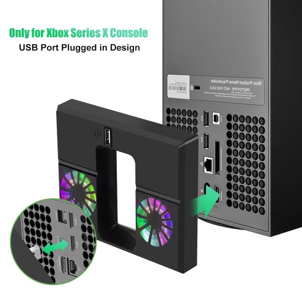 ⁦لينك ستايل مروحة تبريد لجهاز Xbox Series X بنظام تبريد عمودي مع اضواء RGB ملونة ومنفذ USB واحد⁩ - الصورة ⁦2⁩