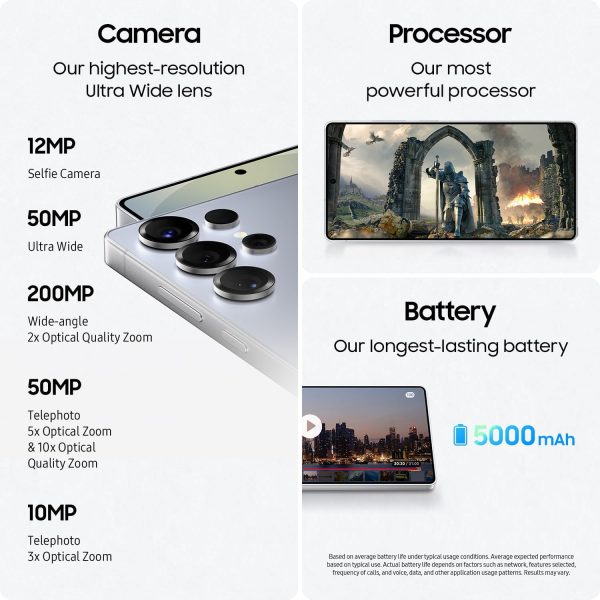 ⁦SAMSUNG Galaxy S25 Ultra Cell Phone, 256GB, AI Smartphone, Unlocked Android, AI Camera, Fast Processor, Long Battery Life, 2025, Titanium Whitesilver (International Version)⁩ - الصورة ⁦7⁩