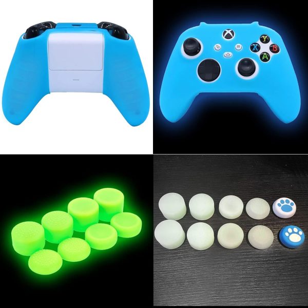 ⁦HLRAO Blue Glow in the dark Silicone Cover Skin for Xbox Series X Controller, Anti-slip Soft Rubber Case Protector for Xbox Series S Controller with 6 Thumb Grip Caps Glow in the dark.⁩ - الصورة ⁦2⁩