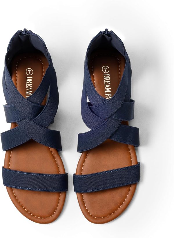 ⁦DREAM PAIRS Women's Elastica8 Navy Elastic Ankle Strap Low Wedges Sandals Size 8.5 M US⁩ - الصورة ⁦4⁩
