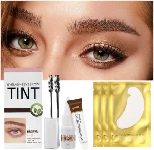 مجموعة تلوين الرموش والحواجب، تتضمن جل تلوين، وعصا ماسكارا، وكريم تطوير، لون بني