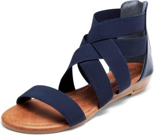 DREAM PAIRS Women's Elastica8 Navy Elastic Ankle Strap Low Wedges Sandals Size 8.5 M US