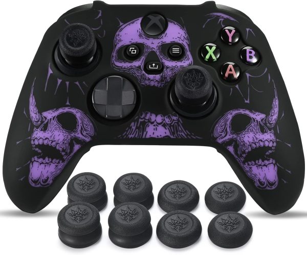 يورا غلاف سيليكون منحوت بالليزر لذراع تحكم Xbox Series X/S × 1 (جماجم ارجواني) مع مقابض ابهام حصرية × 8