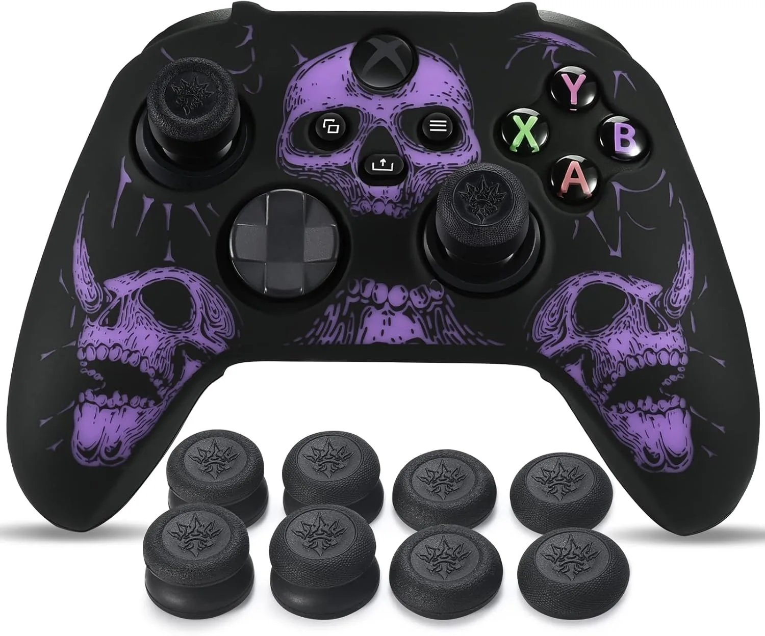 يورا غلاف سيليكون منحوت بالليزر لذراع تحكم Xbox Series X/S × 1 (جماجم ارجواني) مع مقابض ابهام حصرية × 8