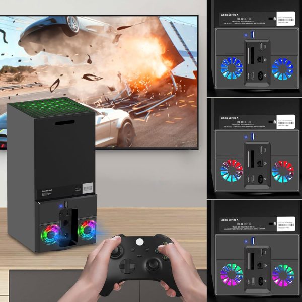 ⁦لينك ستايل مروحة تبريد لجهاز Xbox Series X بنظام تبريد عمودي مع اضواء RGB ملونة ومنفذ USB واحد⁩ - الصورة ⁦7⁩