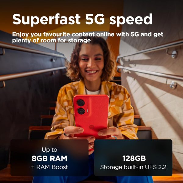 ⁦جوال G35 شبكة الجيل الخامس 5 G من موتورولا بذاكرة RAM 8 GB وشريحة اتصال PSIM - روم 128GB يونيسوك T760 شاشة POLED مقاس 6.7 بوصة 120Hz نظام اندرويد 14 أحمر ساطع شريحة واحدة⁩ - الصورة ⁦4⁩