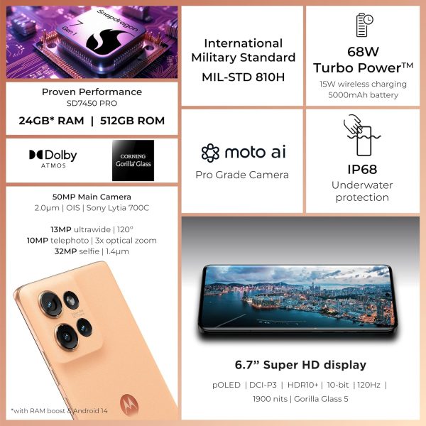 ⁦موتورولا ايدج 50 5 G، ذاكرة RAM 12GB+12GB، روم 512GB، سناب دراغون 7 الجيل الاول، شاشة 6.66 انش pOLED 120Hz، اندرويد 14، بيتش فز، بشريحتين⁩ - الصورة ⁦3⁩