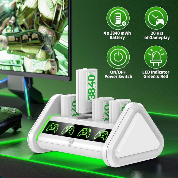 ⁦بطاريات قابلة لاعادة الشحن لجهاز Xbox Series X|S/Xbox One 1 / Elite ، حزمة بطاريات اويفو عالية السعة قابلة لاعادة الشحن مع شاحن لوحدة تحكم Xbox One/Series X|S - ابيض، USB⁩ - الصورة ⁦7⁩