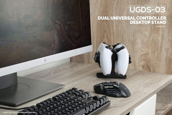 ⁦Dual Game Controller Desktop Holder Stand - Universal Design for Xbox ONE, PS5, PS4, PC, Steelseries, Steam & More, Reduce Clutter UGDS-03 by Brainwavz⁩ - الصورة ⁦5⁩