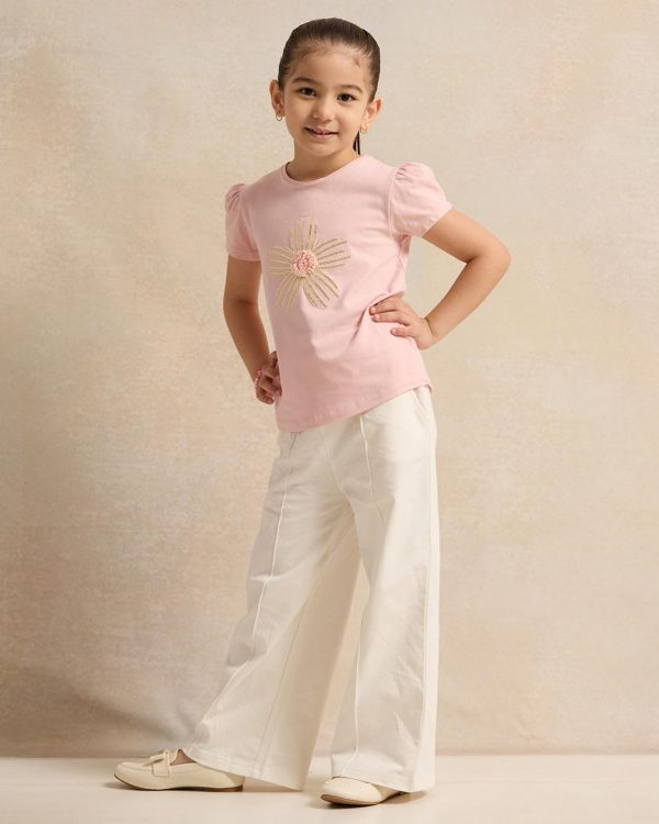 ⁦REDTAG Girls White Wide Leg Active Pants⁩ - الصورة ⁦3⁩