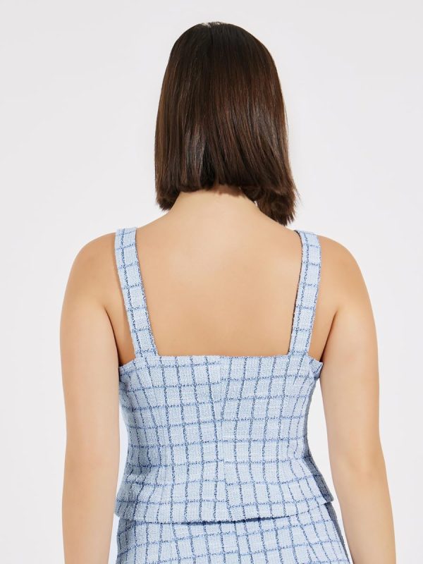 ⁦Styli Women Square Neck Tweed Crop Top⁩ - الصورة ⁦4⁩