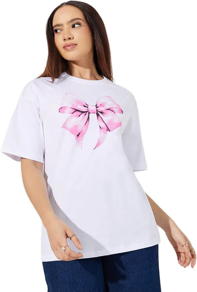 1747981571 تيشيرت بطبعة فيونكة كبيرة الحجم للنساء من ستايلي jpg