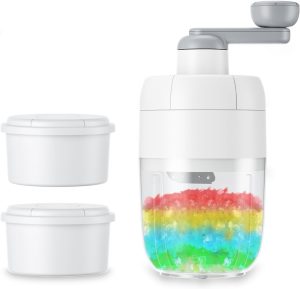 ماكينة صنع الثلج اليدوية من ساب وولف مخروط المحمولة مع صينيتين مجانيتين لمكعبات للاستخدام المنزلي والخارجي السلاشي الصغيرة المنزلية ابيض