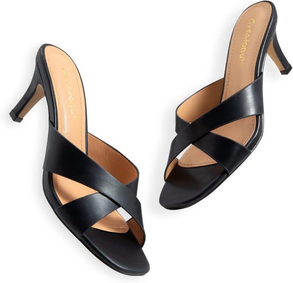 ⁦Greatonu Mule Slippers for Women's Heels Low Kitten Heels Slip On Cross Strap Mule Slide Sandals⁩ - الصورة ⁦4⁩