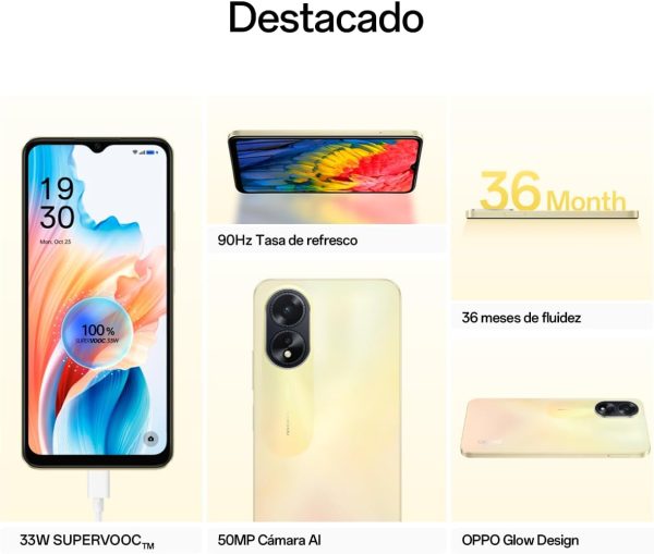 ⁦اوبو جوال A38 4G ثنائي شرائح الاتصال بذاكرة روم 128GB - RAM 4GB جي اس ام فقط | بدون سي دي ايه هاتف ذكي 4G/LTE غير مغلق من المصنع اسود متوهج - اصدار عالمي⁩ - الصورة ⁦2⁩