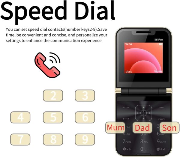 ⁦جوال قابل للطي 2G لكبار السن مفاتيح كبيرة + شاشة HD 2.4 انش صوت عالي واضح مزدوجة اهتزاز مع مصباح يدوي كاميرا قرص بلمسة واحدة للاطفال وكبار A، شفاف⁩ - الصورة ⁦4⁩