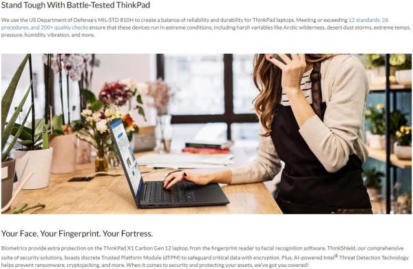 ⁦Lenovo Gen 12 ThinkPad X1 Carbon Laptop with Intel Ultra 7 165U vPro Processor, 14" WUXGA 100% sRGB Touchscreen, 32GB 6400MHz RAM, 1TB Gen4 Performance SSD, FHD+ IR+ RGB Camera, and Windows 11 Pro⁩ - الصورة ⁦6⁩