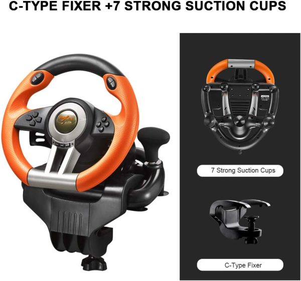 ⁦PC Racing Wheel,PXN V3II 180 Degree Universal Usb Car Sim Race Steering Wheel with Pedals for PS3,PS4,Xbox One,Xbox Series X/S,Nintendo Switch (Orange)، من بي اكس ان، برتقالي⁩ - الصورة ⁦5⁩