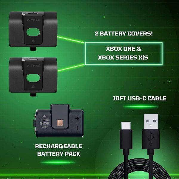 ⁦نيكو مجموعة طاقة لاذرع تحكم Xbox Series X وXbox One & Elite - حزمة بطارية قابلة لاعادة الشحن، 2 غطاء بطارية، كيبل USB-C بطول 10 قدم⁩ - الصورة ⁦5⁩