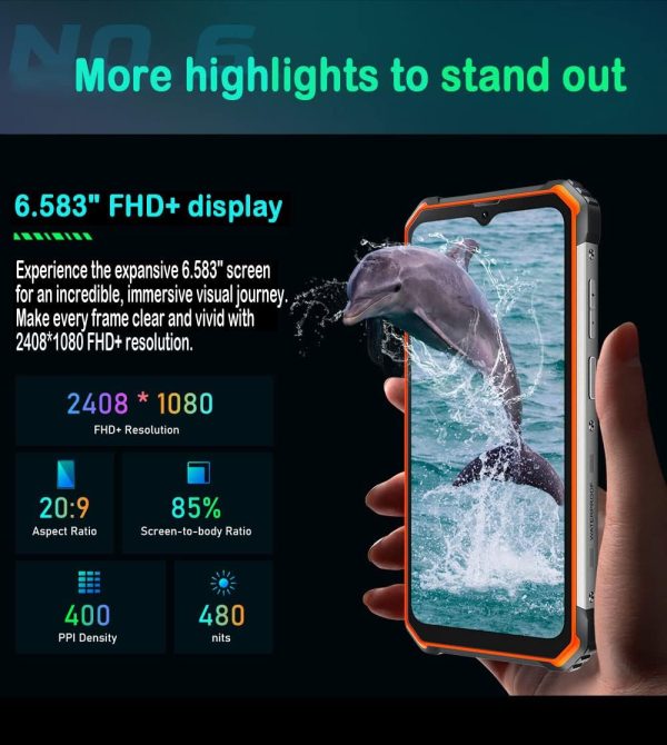 ⁦Blackview BV7100 Outdoor Smartphone, 13000mAh 33W Battery Fast Charge, IP68/IP69K Rugged Phone, 6GB+128GB, FHD+ Display 6.58'', 12MP Triple Camera, GPS NFC (Orange)⁩ - الصورة ⁦7⁩