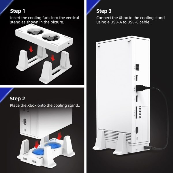 ⁦نيكسي جو حامل عمودي مع مراوح تبريد لوحدة تحكم Xbox Series S، مراوح قابلة للتعديل 3 مستويات سرعة دوران مع مدخل طاقة من النوع سي، منافذ شحن USB ونقل البيانات، ابيض، أكريليك⁩ - الصورة ⁦6⁩