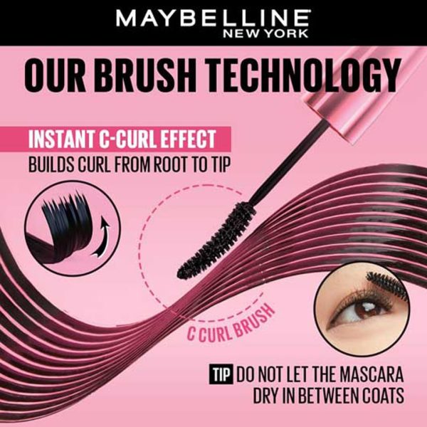 ⁦Maybelline Volum Express Hypercurl Plain Black Wash off easily Mascara⁩ - الصورة ⁦4⁩