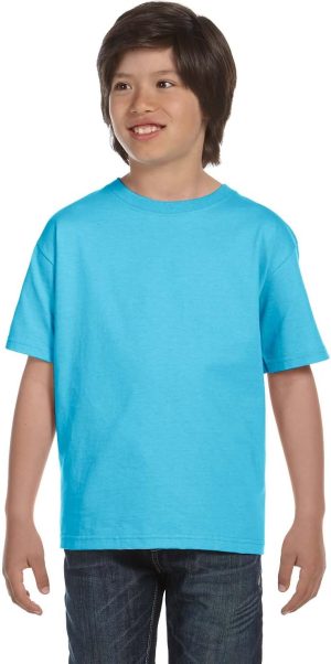 تي شيرت Hanes Boys' TAGLESSComfortSoft بياقة مستديرة, ازرق فاتح, XL