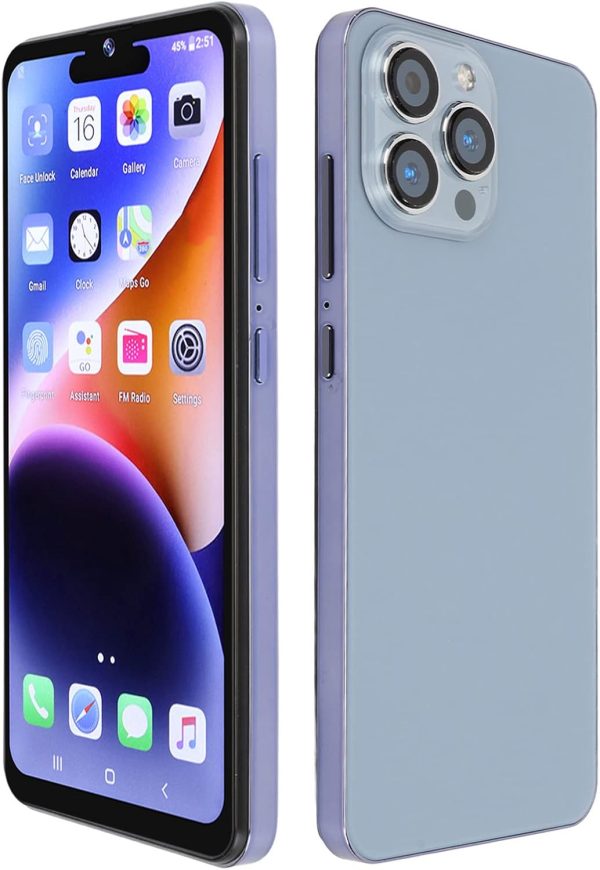 ⁦هاتف خلوي غير مقفل لنظام اندرويد 10، شاشة كبيرة 6.55 انش HD، ذاكرة RAM 4GB وروم 64GB، كاميرا 8MP 16MP، بطارية 3500mAh، التعرف على الوجه، بطاقة مزدوجة 3G الذكي، بشريحتين، أزرق⁩ - الصورة ⁦8⁩