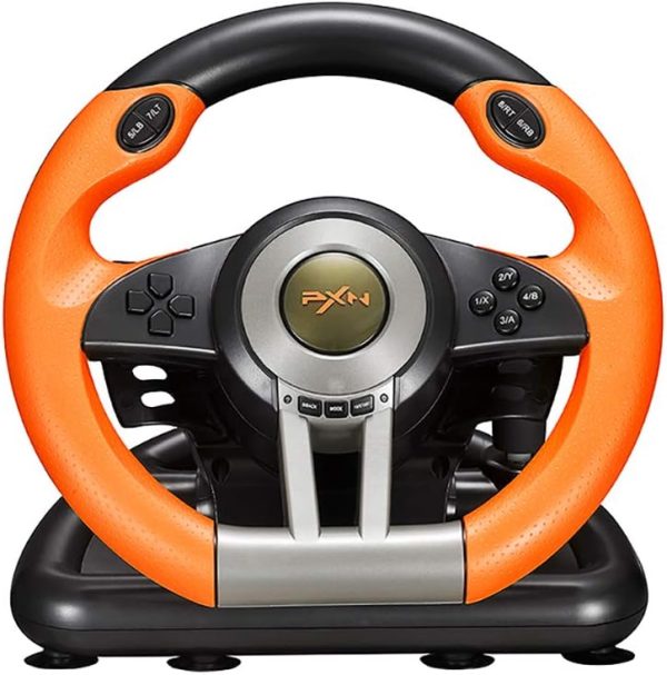 ⁦PC Racing Wheel,PXN V3II 180 Degree Universal Usb Car Sim Race Steering Wheel with Pedals for PS3,PS4,Xbox One,Xbox Series X/S,Nintendo Switch (Orange)، من بي اكس ان، برتقالي⁩ - الصورة ⁦2⁩