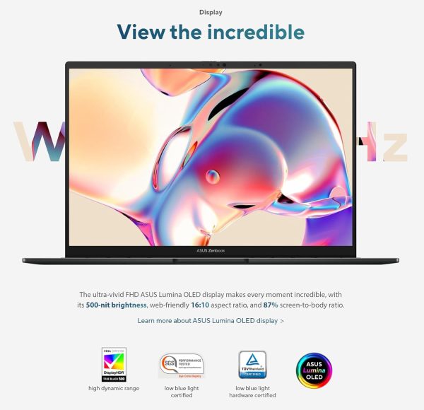 ⁦اسس لابتوب زين بوك 14 OLED WUXGA رفيع باللمس كوبايلوت AI 2024، انتل الترا 5-125H 14 نواة (افضل من i7-1370P)، واي فاي 6E، كاميرا ويب FHD، 2X ثاندربولت 4، ويندوز 11 برو، مع HDMI (8GB LPDDR5 RAM | 512GB⁩ - الصورة ⁦3⁩