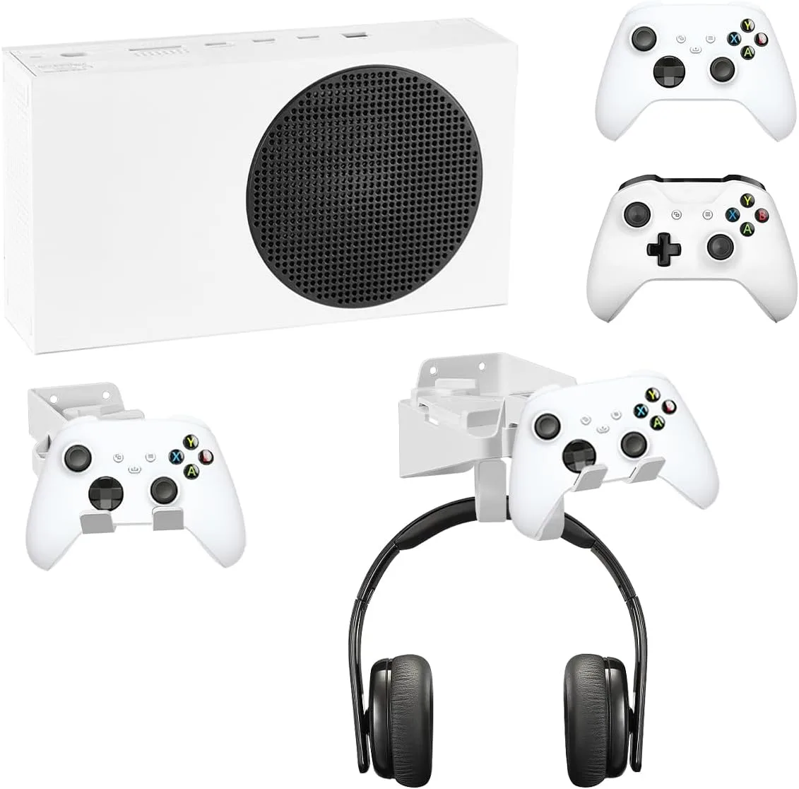 مجموعة حامل مثبت على الحائط لـ XBOX Series S ، قوس تحكم مزدوج مع فتحة شحن وسماعة أذن مثبتة على الحائط ، تصميم تبديد الحرارة بمستوى روح وحصيرة مضادة للانزلاق ، ليس لـ Xbox ONE S