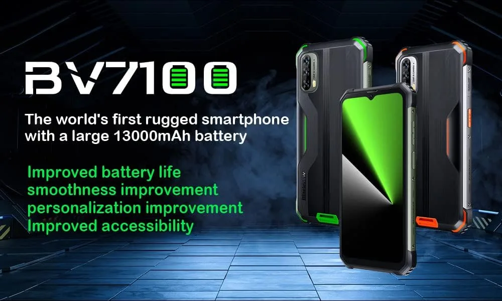 Blackview BV7100 Outdoor Smartphone, 13000mAh 33W Battery Fast Charge, IP68/IP69K Rugged Phone, 6GB+128GB, FHD+ Display 6.58'', 12MP Triple Camera, GPS NFC (Orange)