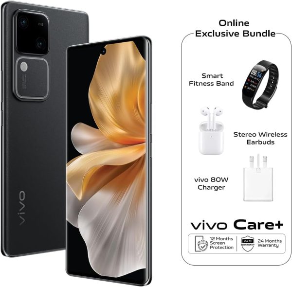 ⁦vivo V30 5G (Noble Black, 12GB+12GB RAM, 256GB) | Slimmest 3D Curved 1.5K AMOLED 120Hz Display | 50MP AF Group Selfie | Aura Light OIS | Online Exclusive Bundle, 24M Warranty & 12M Screen Replacement⁩ - الصورة ⁦2⁩