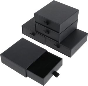 صناديق هدايا مجوهرات من تزويق، صناديق هدايا مجوهرات مربعة مقاس 9 × 9 × 3.5 سم، صناديق مجوهرات صغيرة الحجم مع أغطية للقلائد والخواتم والأقراط والعقود والخواتم (أسود)