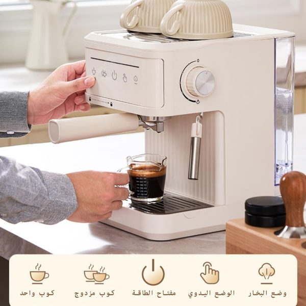 ⁦ماكينة تحضير الاسبريسو الاحترافية 20 بار من جير زون مع عصا بخار لصنع رغوة الحليب، ماكينة تحضير قهوة الاسبريسو والكابتشينو واللاتيه للمنزل، خزان مياه قابل للازالة سعة 1.8 لتر (ابيض)⁩ - الصورة ⁦4⁩