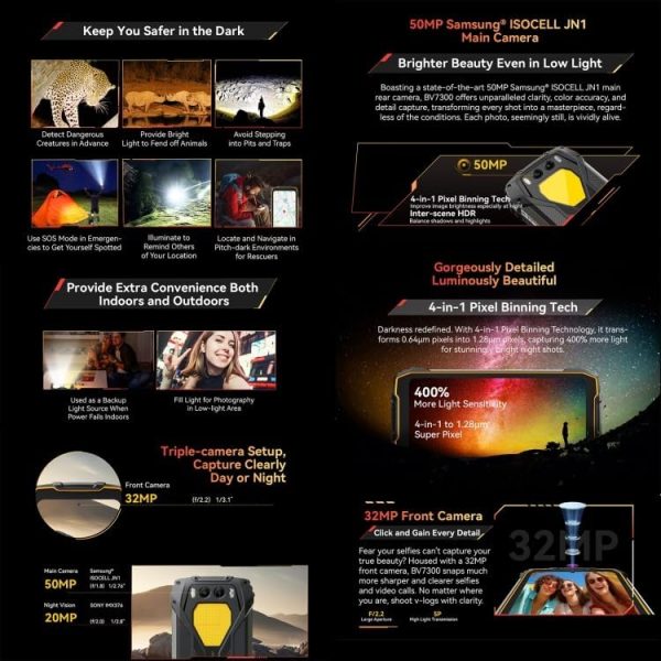 ⁦هاتف بلاك فيو BV7300 المتين 6GB+256GB، IP68/IP69K/MIL-STD-810H، 6.66 انش اندرويد 14 بطارية 5000mAh، شحن سريع 45 واط، شبكة: 4G، او تي جي (اسود)⁩ - الصورة ⁦6⁩