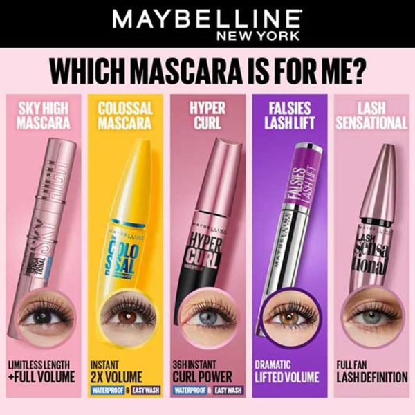 ⁦Maybelline Volum Express Hypercurl Plain Black Wash off easily Mascara⁩ - الصورة ⁦5⁩