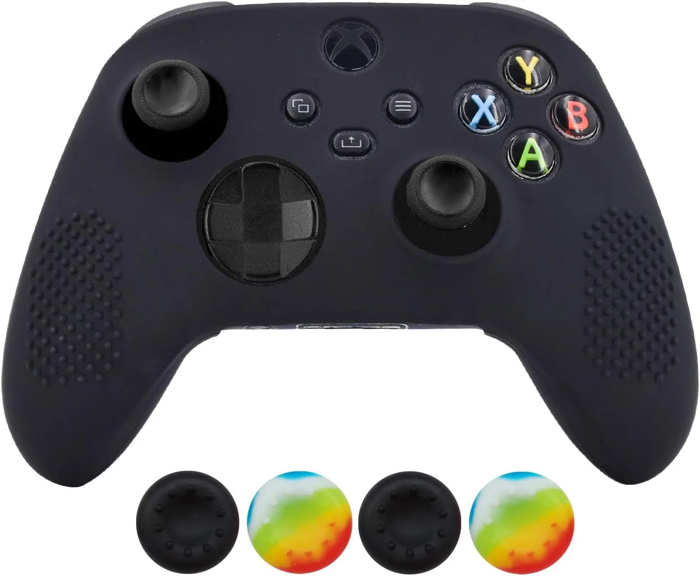 هيكفلاي جراب لذراع تحكم Xbox Series X، غطاء ذراع تحكم متوافق مع Xbox Series X/S، غطاء ذراع تحكم من السيليكون غير قابل للانزلاق مع 4 قطع من اغطية مقابض الابهام (اسود)