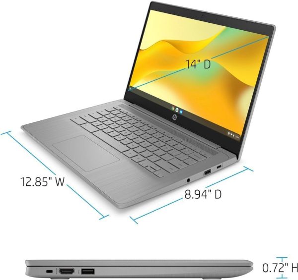 ⁦HP احدث لابتوب كروم بوك 14 انش HD للطلاب، انتل رباعي النواة N4120 (> N4020)، ذاكرة RAM 4GB، بطاقة ذاكرة اي ام ام سي 64GB، واي فاي، كاميرا ويب، HDMI، USB-A&C، عمر بطارية 14 ساعة، زووم، كروم او اس،⁩ - الصورة ⁦6⁩