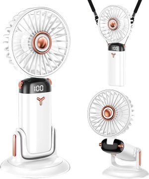مروحة محمولة قابلة لاعادة الشحن، قابلة للتعديل 180 درجة، 5 سرعات هواء، مروحة قابلة للطي قابلة لاعادة الشحن بمنفذ USB، مروحة محمولة باليد 3 في 1 للاستخدام في الاماكن المغلقة والمفتوحة، هادئة للغاية