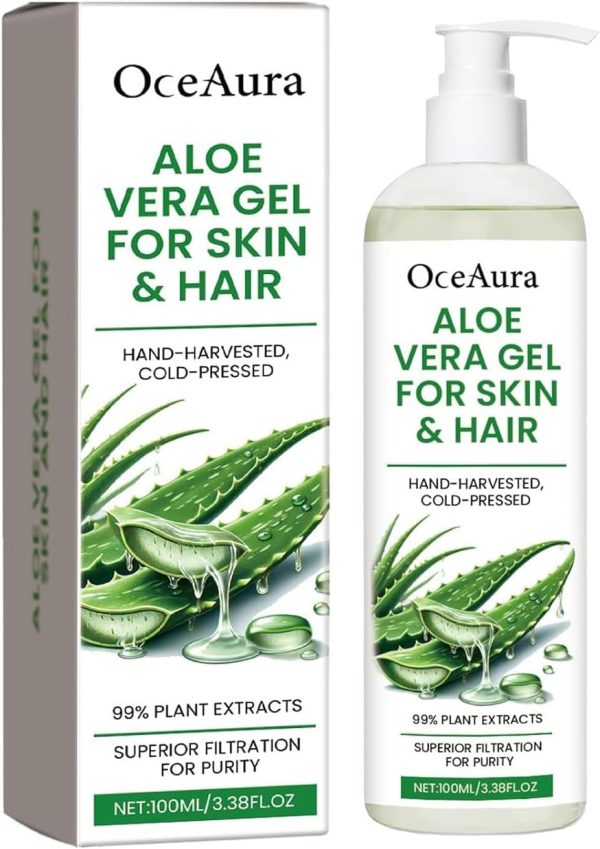 Azonee Aloe Vera Gel for Skin & Hair, Soothing Gel Moisturizer for Face and Body, Lightweight Non-Sticky Aloe Gel for Sunburn Relief and After Sun Care (100ml)