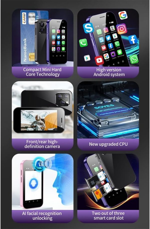 ⁦جوال ذكي XS14 برو شبكة الجيل الرابع 4G صغير 3 بوصة 2 جيجابايت رام 16GB ROM 2600mAh أندرويد 9 ثنائي شرائح الاتصال التعرف على الوجه كاميرا مزدوجة واي فاي بلوتوث/اف ام/جي بي اس/او تي جي من سويز⁩ - الصورة ⁦2⁩