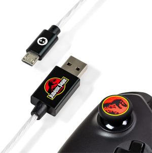 نومسكال كيبل USB مايكرو LED الرسمي من جوراسيك بارك ومقابض عصا الابهام - سلك شحن سريع بطول 1.5 متر - متوافق مع وحدة تحكم بلاي ستيشن 4 واكس بوكس ون