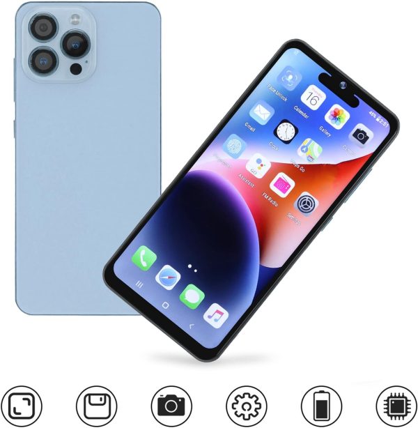 ⁦هاتف خلوي غير مقفل لنظام اندرويد 10، شاشة كبيرة 6.55 انش HD، ذاكرة RAM 4GB وروم 64GB، كاميرا 8MP 16MP، بطارية 3500mAh، التعرف على الوجه، بطاقة مزدوجة 3G الذكي، بشريحتين، أزرق⁩ - الصورة ⁦7⁩