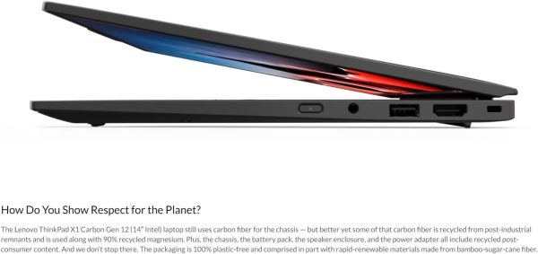 ⁦Lenovo Gen 12 ThinkPad X1 Carbon Laptop with Intel Ultra 7 165U vPro Processor, 14" WUXGA 100% sRGB Touchscreen, 32GB 6400MHz RAM, 1TB Gen4 Performance SSD, FHD+ IR+ RGB Camera, and Windows 11 Pro⁩ - الصورة ⁦3⁩