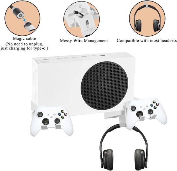 ⁦مجموعة حامل مثبت على الحائط لـ XBOX Series S ، قوس تحكم مزدوج مع فتحة شحن وسماعة أذن مثبتة على الحائط ، تصميم تبديد الحرارة بمستوى روح وحصيرة مضادة للانزلاق ، ليس لـ Xbox ONE S⁩ - الصورة ⁦3⁩