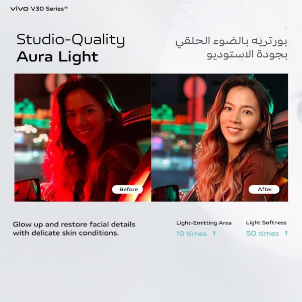 ⁦vivo V30 5G (Noble Black, 12GB+12GB RAM, 256GB) | Slimmest 3D Curved 1.5K AMOLED 120Hz Display | 50MP AF Group Selfie | Aura Light OIS | Online Exclusive Bundle, 24M Warranty & 12M Screen Replacement⁩ - الصورة ⁦18⁩