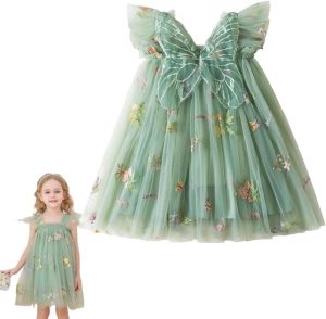 Azonee Toddler Girl Tulle Dress with Floral Embroidery, Sleeveless Summer Casual Knee-Length for Baby Girls Party Wedding Holiday Children's Mesh Princess Fluffy(100CM Green)