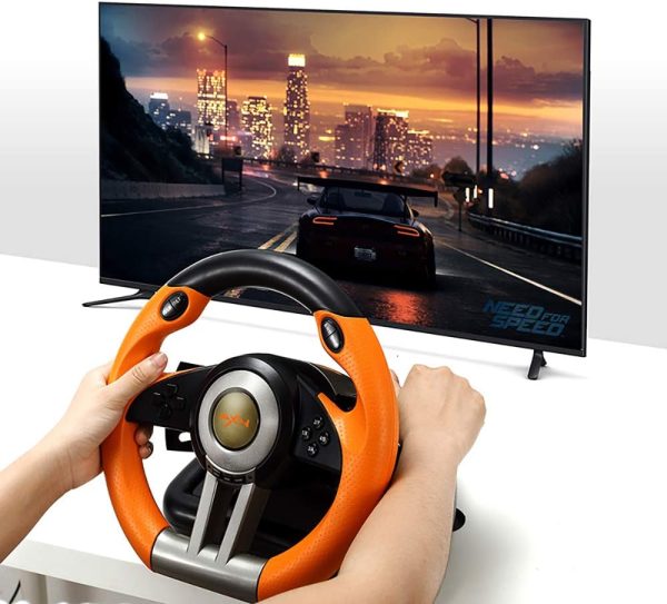 ⁦PC Racing Wheel,PXN V3II 180 Degree Universal Usb Car Sim Race Steering Wheel with Pedals for PS3,PS4,Xbox One,Xbox Series X/S,Nintendo Switch (Orange)، من بي اكس ان، برتقالي⁩ - الصورة ⁦3⁩