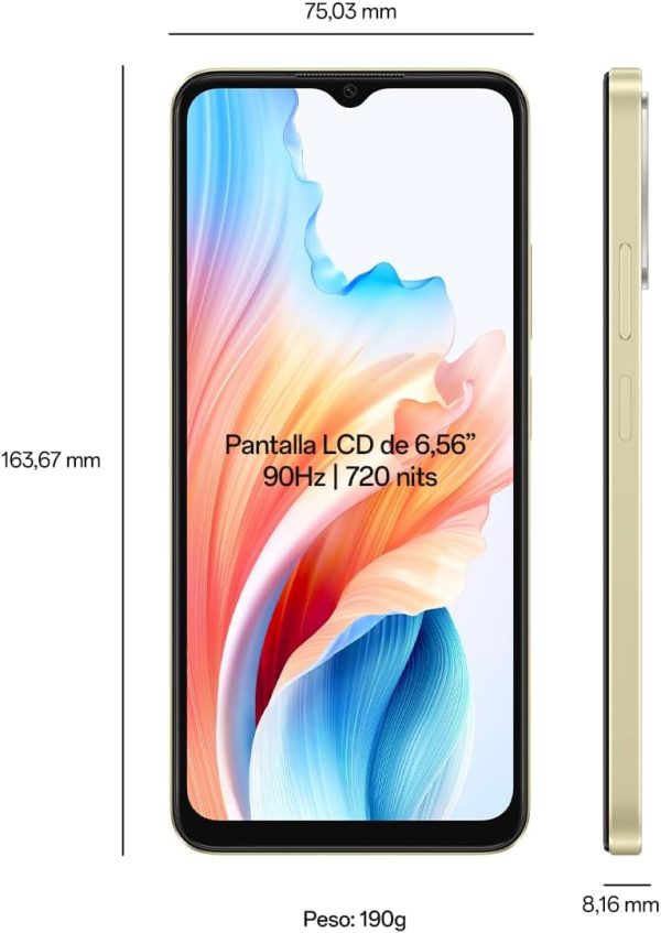 ⁦اوبو جوال A38 4G ثنائي شرائح الاتصال بذاكرة روم 128GB - RAM 4GB جي اس ام فقط | بدون سي دي ايه هاتف ذكي 4G/LTE غير مغلق من المصنع اسود متوهج - اصدار عالمي⁩ - الصورة ⁦4⁩